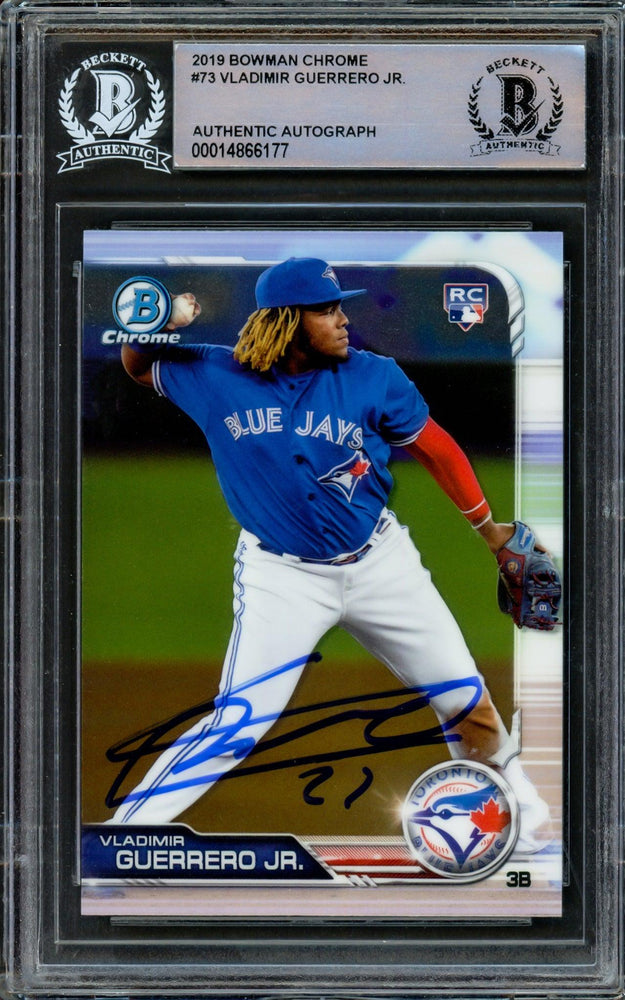 Vladimir Guerrero Jr. Autographed 2019 Bowman Chrome Rookie Card #73 Toronto Blue Jays Beckett BAS Stock #209789 - RSA