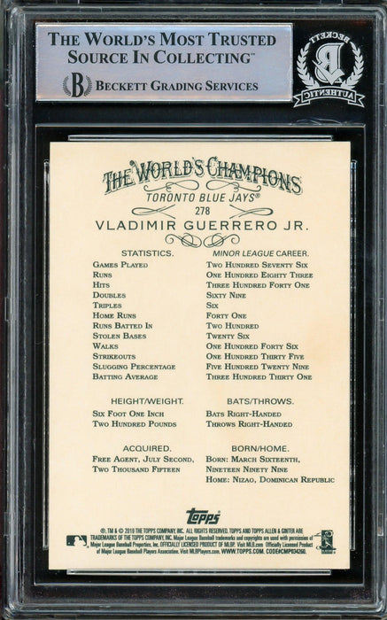 Vladimir Guerrero Jr. Autographed 2019 Topps Allen & Ginter Rookie Card #278 Toronto Blue Jays Beckett BAS Stock #209791 - RSA