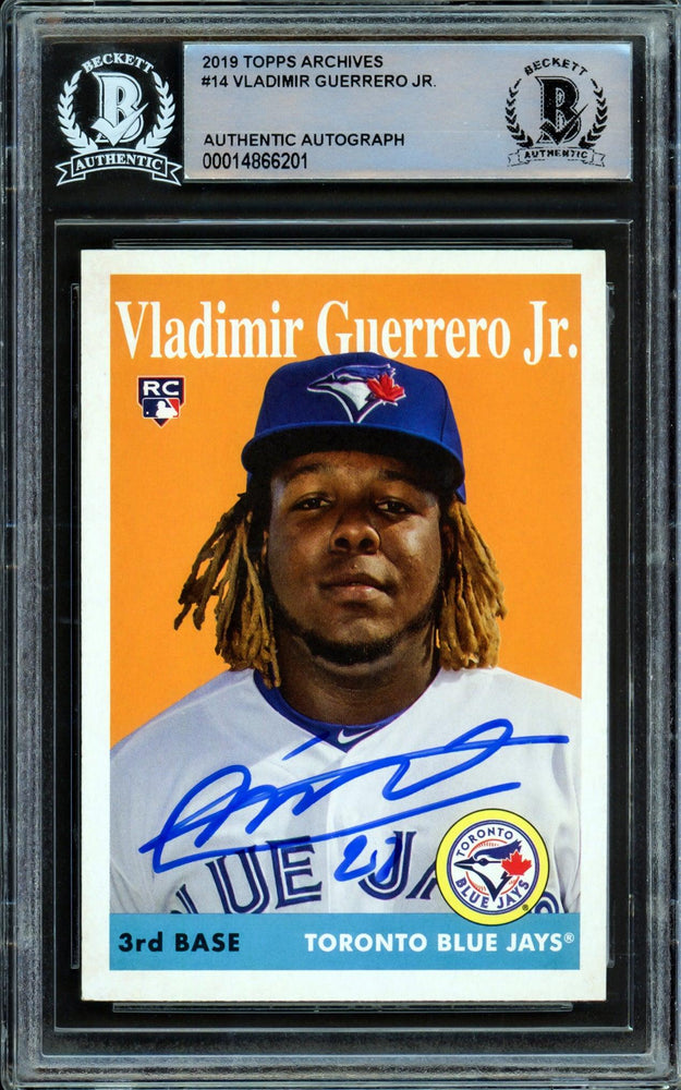 Vladimir Guerrero Jr. Autographed 2019 Topps Archives Rookie Card #14 Toronto Blue Jays Beckett BAS Stock #209792 - RSA
