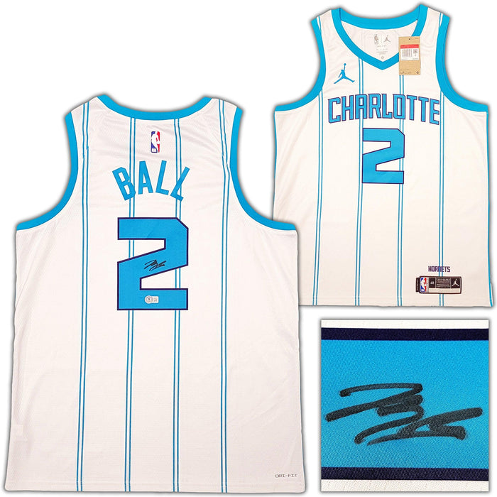 Charlotte Hornets LaMelo Ball Autographed White Nike Swingman Jersey Size L Beckett BAS QR Stock #209486 - RSA