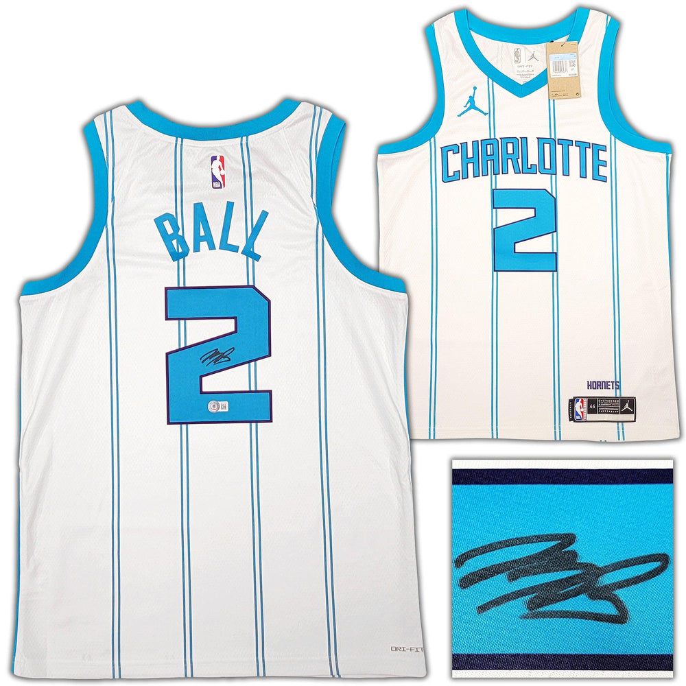 Mil Charlotte Hornets LaMelo Ball Autographed White Nike Swingman Jersey Size M Beckett BAS QR Stock #209485