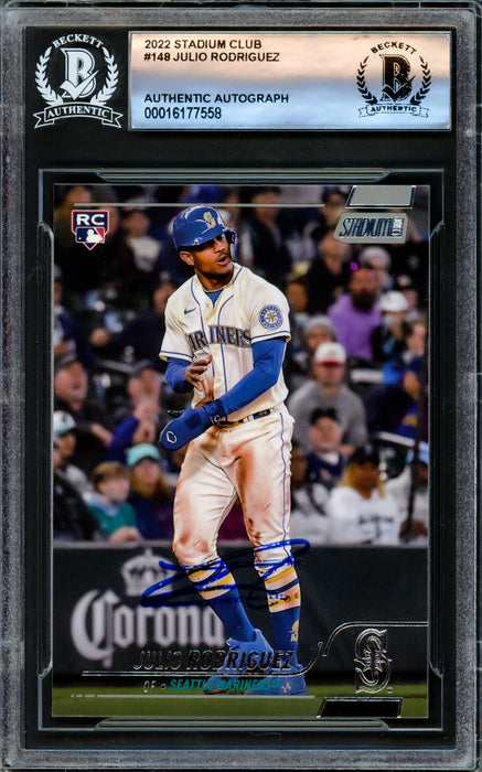 Julio Rodriguez Autographed 2022 Stadium Club Rookie Card #148 Seattle Mariners Beckett BAS Stock #221213