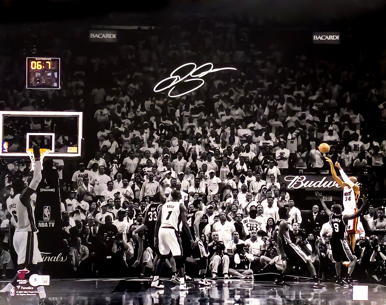Ray Allen Autographed 16x20 Photo Miami Heat vs. San Antonio Spurs 2013 NBA Finals Game 6 Winning 3 Point Shot Beckett BAS Witness Stock #221290