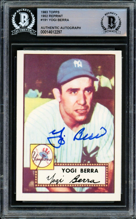 Yogi Berra Autographed 1983 1952 Topps Reprint Card #191 New York