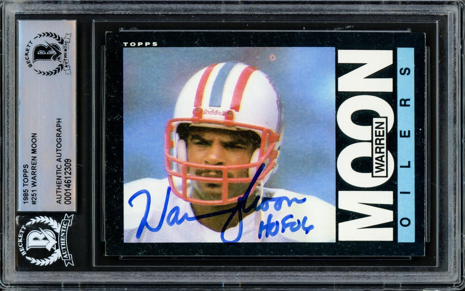 Warren Moon Autographed 1985 Topps Rookie Card #251 Houston Oilers "HOF 06" Beckett BAS #14612309 - RSA