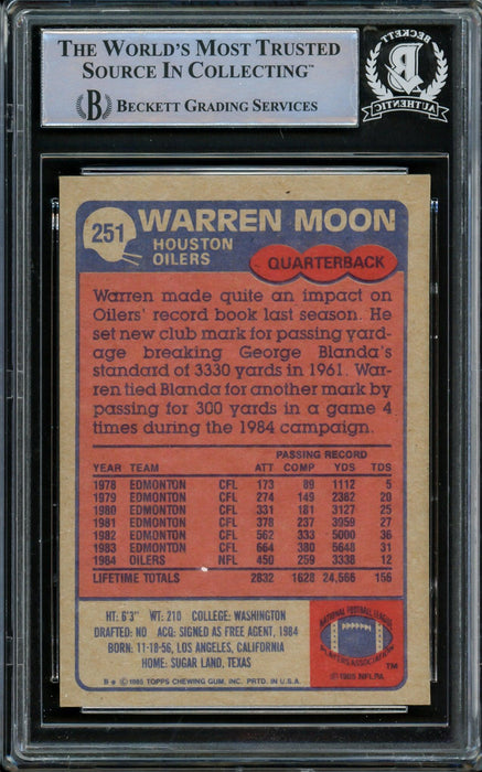 Warren Moon Autographed 1985 Topps Rookie Card #251 Houston Oilers "HOF 06" Beckett BAS #14612309 - RSA
