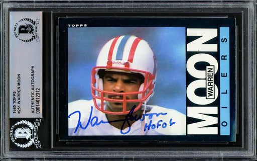 Warren Moon Autographed 1985 Topps Rookie Card #251 Houston Oilers "HOF 06" Beckett BAS #14612312 - RSA