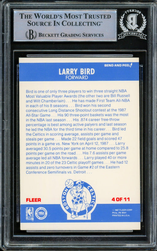 Larry Bird Autographed 1987-88 Fleer Sticker Card #4 Boston Celtics Beckett BAS #14612413 - RSA