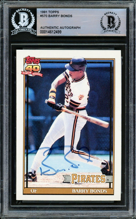 Barry Bonds Autographed 1991 Topps Card #570 Pittsburgh Pirates Beckett BAS #14612499 - RSA