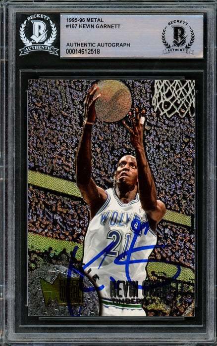 Kevin Garnett Autographed 1995-96 Fleer Metal Rookie Card #167 Minnesota Timberwolves Beckett BAS #14612518 - RSA