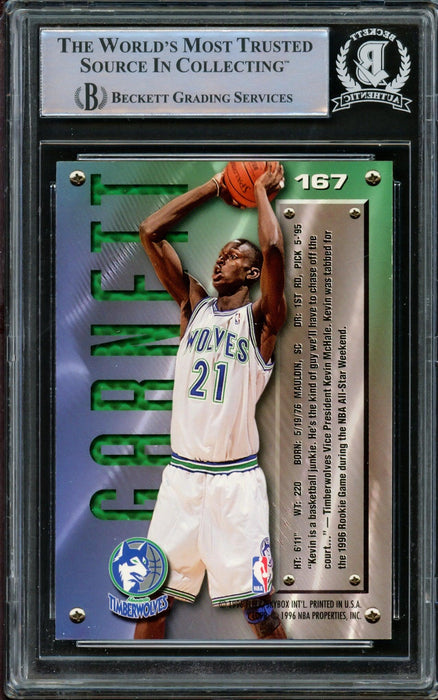 Kevin Garnett Autographed 1995-96 Fleer Metal Rookie Card #167 Minnesota Timberwolves Beckett BAS #14612518 - RSA