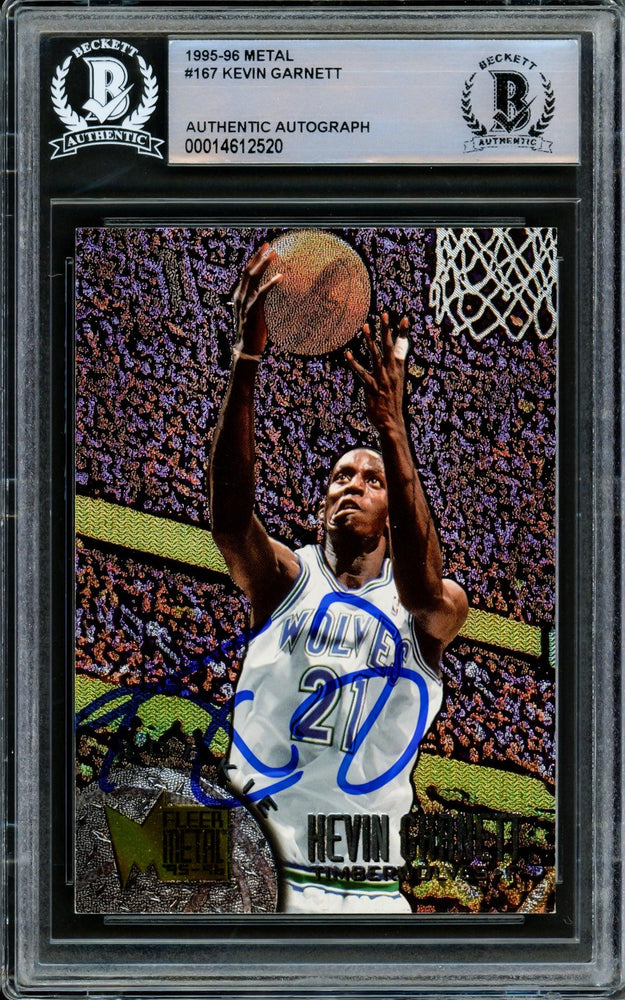 Kevin Garnett Autographed 1995-96 Fleer Metal Rookie Card #167 Minnesota Timberwolves Beckett BAS #14612520 - RSA
