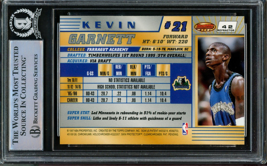 Kevin Garnett Autographed 1996-97 Bowman's Best Refractor Card #42 Minnesota Timberwolves Beckett BAS #14612527 - RSA