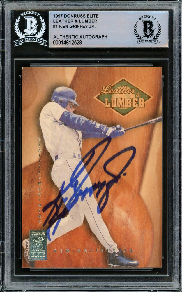 Ken Griffey Jr. Autographed 1997 Donruss Elite Leather & Lumber Card #1 Seattle Mariners Beckett BAS #14612528 - RSA