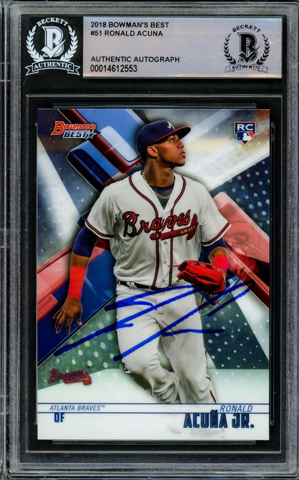 Ronald Acuna Jr. Autographed 2018 Bowman's Best Rookie Card #51 Atlanta Braves Beckett BAS #14612553 - RSA