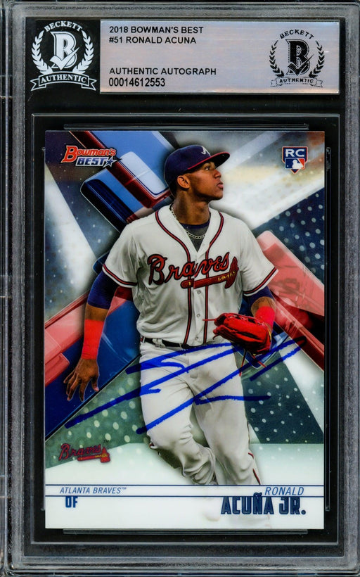 Ronald Acuna Jr. Autographed 2018 Bowman's Best Rookie Card #51 Atlanta Braves Beckett BAS #14612553 - RSA