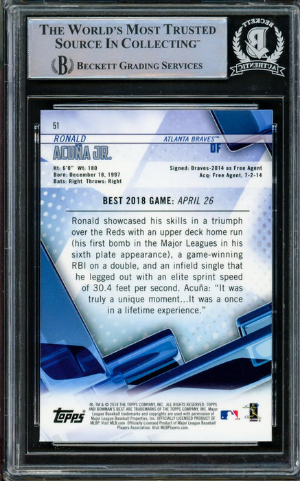 Ronald Acuna Jr. Autographed 2018 Bowman's Best Rookie Card #51 Atlanta Braves Beckett BAS #14612553 - RSA