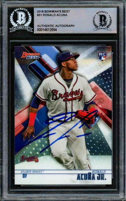 Ronald Acuna Jr. Autographed 2018 Bowman's Best Rookie Card #51 Atlanta Braves Beckett BAS #14612554 - RSA