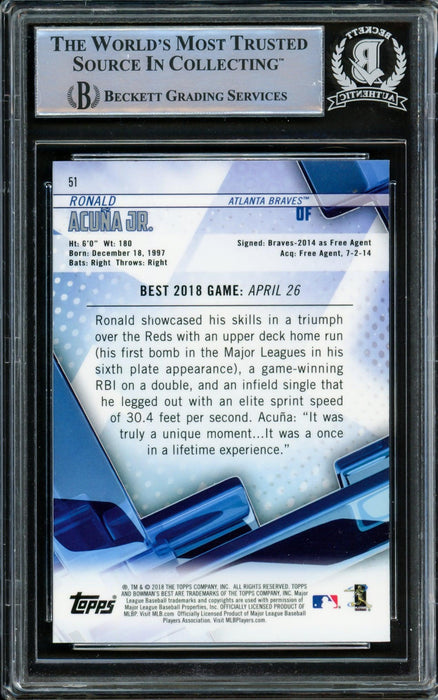 Ronald Acuna Jr. Autographed 2018 Bowman's Best Rookie Card #51 Atlanta Braves Beckett BAS #14612554 - RSA