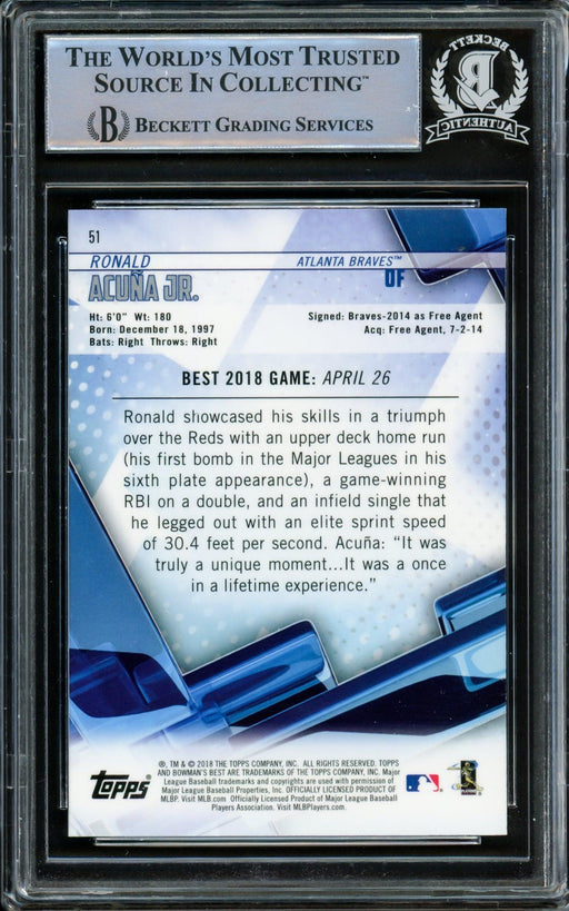 Ronald Acuna Jr. Autographed 2018 Bowman's Best Rookie Card #51 Atlanta Braves Beckett BAS #14612554 - RSA