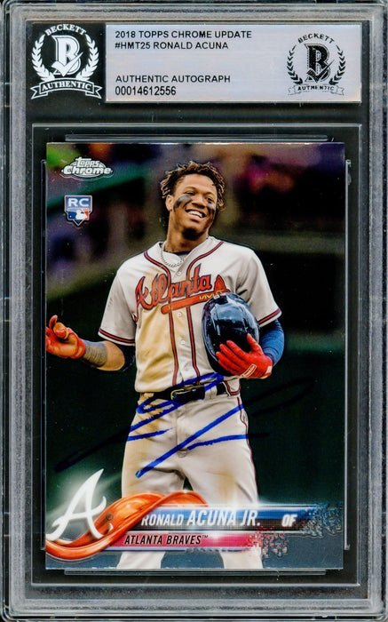 Ronald Acuna Jr. Autographed 2018 Topps Chrome Update Rookie Card #HMT25 Atlanta Braves Beckett BAS #14612556 - RSA