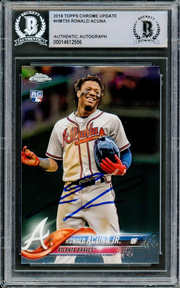 Ronald Acuna Jr. Autographed 2018 Topps Chrome Update Rookie Card #HMT25 Atlanta Braves Beckett BAS #14612556 - RSA
