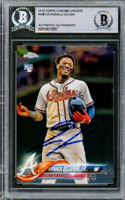 Ronald Acuna Jr. Autographed 2018 Topps Chrome Update Rookie Card #HMT25 Atlanta Braves Beckett BAS #14612557 - RSA