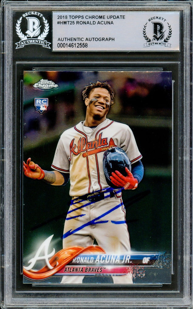 Ronald Acuna Jr. Autographed 2018 Topps Chrome Update Rookie Card #HMT25 Atlanta Braves Beckett BAS #14612558 - RSA