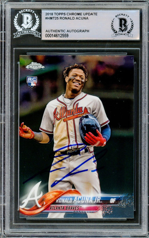 Ronald Acuna Jr. Autographed 2018 Topps Chrome Update Rookie Card #HMT25 Atlanta Braves Beckett BAS #14612559 - RSA