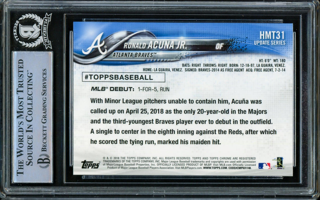Ronald Acuna Jr. Autographed 2018 Topps Chrome Update Rookie Card #HMT31 Atlanta Braves Beckett BAS #14612564 - RSA