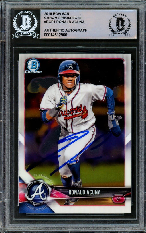 Ronald Acuna Jr. Autographed 2018 Bowman Chrome Prospects Card #BCP1 Atlanta Braves Beckett BAS #14612566 - RSA