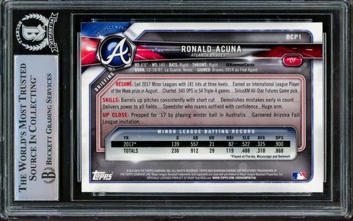 Ronald Acuna Jr. Autographed 2018 Bowman Chrome Prospects Card #BCP1 Atlanta Braves Beckett BAS #14612566 - RSA