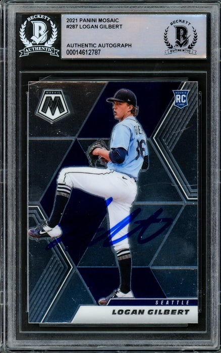 Logan Gilbert Autographed 2021 Panini Mosaic Rookie Card #287 Seattle Mariners Beckett BAS #14612787 - RSA