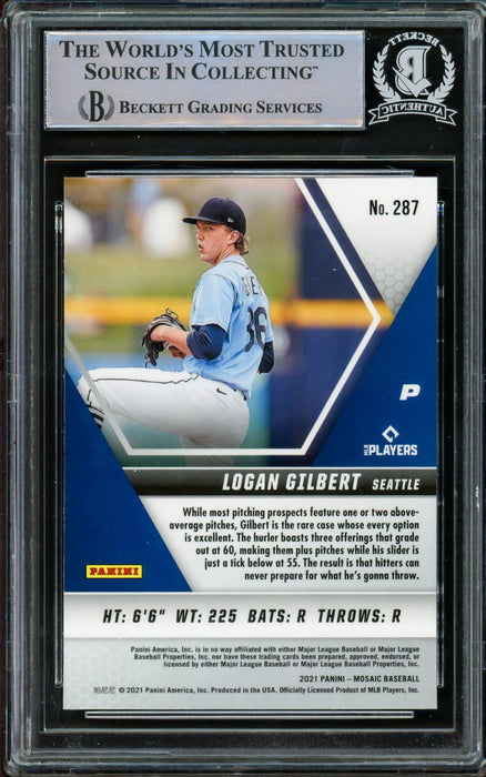 Logan Gilbert Autographed 2021 Panini Mosaic Rookie Card #287 Seattle Mariners Beckett BAS #14612787 - RSA