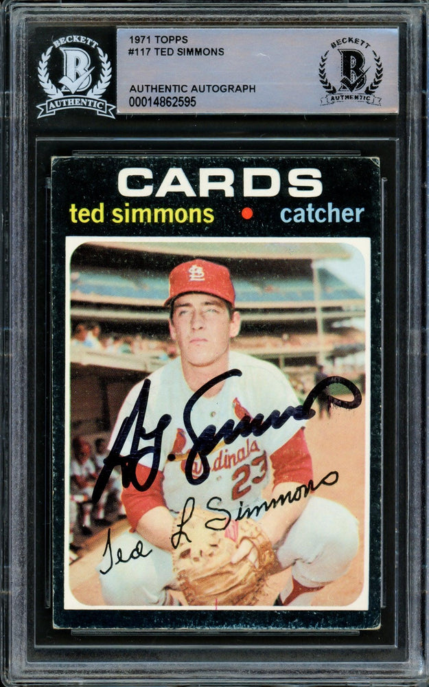Ted Simmons Autographed 1971 Topps Rookie Card #117 St. Louis Cardinals Beckett BAS #14862595 - RSA