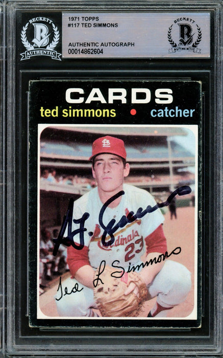 Ted Simmons Autographed 1971 Topps Rookie Card #117 St. Louis Cardinals Beckett BAS #14862604 - RSA
