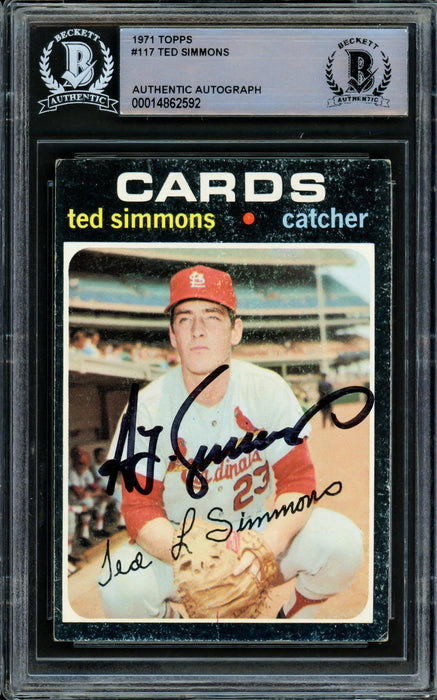 Ted Simmons Autographed 1971 Topps Rookie Card #117 St. Louis Cardinals Beckett BAS #14862592 - RSA