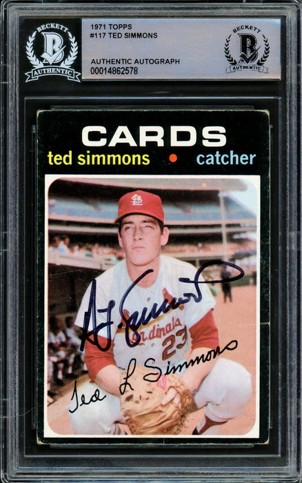 Ted Simmons Autographed 1971 Topps Rookie Card #117 St. Louis Cardinals Beckett BAS #14862578 - RSA