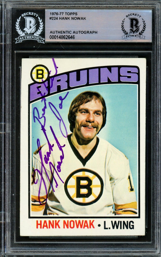 Hank Nowak Autographed 1976-77 Topps Card #224 Boston Bruins "Best Wishes" Beckett BAS #14862646 - RSA