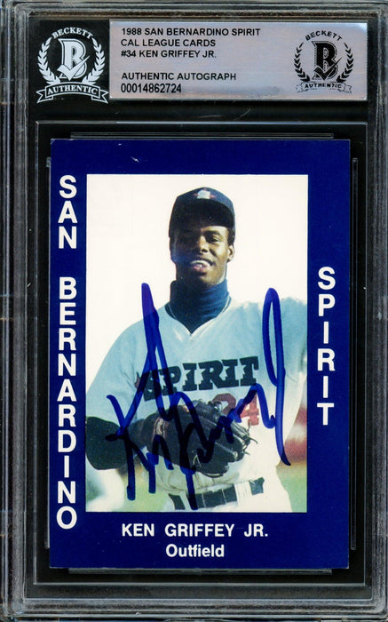 Ken Griffey Jr. Autographed 1998 Cal League Rookie Card #34 San Bernardino Spirit Rookie Sig Beckett BAS #14862724 - RSA