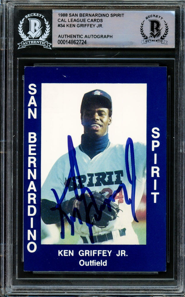 Ken Griffey Jr. Autographed 1998 Cal League Rookie Card #34 San Bernardino Spirit Rookie Sig Beckett BAS #14862724 - RSA