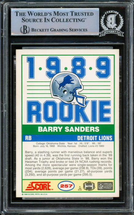 Barry Sanders Autographed 1989 Score Rookie Card #257 Detroit Lions Beckett BAS #14862895 - RSA