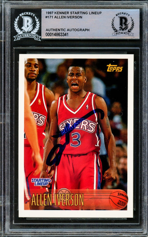 Allen Iverson Autographed 1996-97 Topps Starting Lineup Rookie Card #171 Philadelphia 76ers Beckett BAS #14863341 - RSA