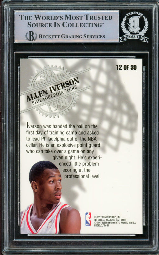 Allen Iverson Autographed 1996-97 Hoops NBA Rookie Card #12 Philadelphia 76ers Beckett BAS #14863450 - RSA