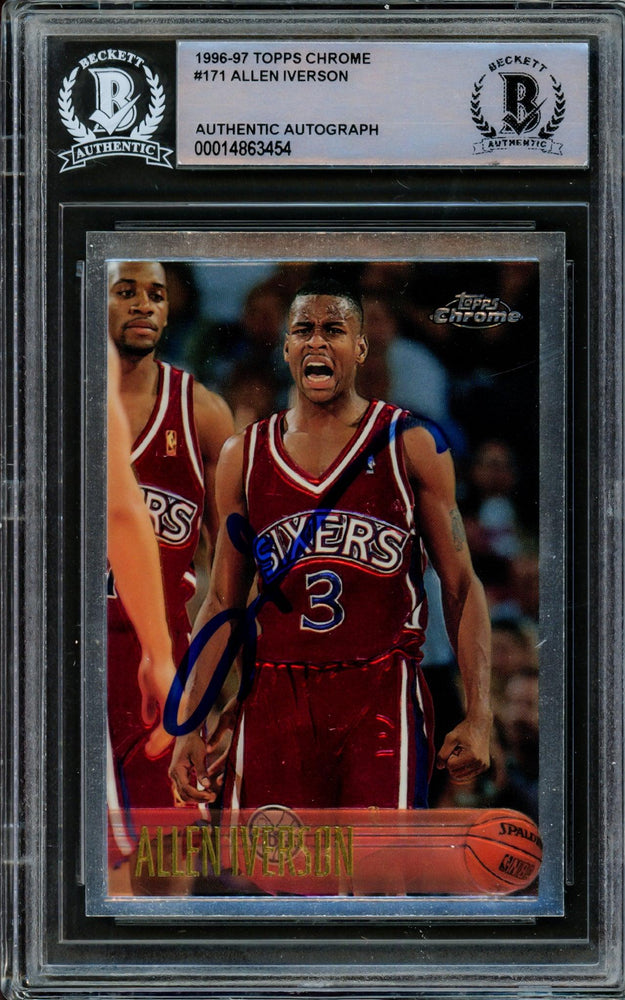 Allen Iverson Autographed 1996-97 Topps Chrome Rookie Card #171 Philadelphia 76ers Beckett BAS #14863454 - RSA
