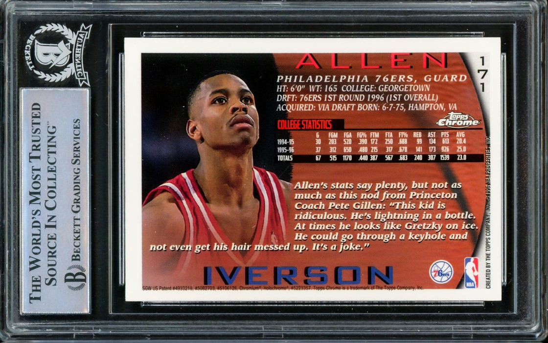 Allen Iverson Autographed 1996-97 Topps Chrome Rookie Card #171