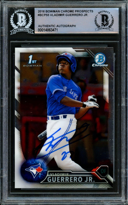 Vladimir Guerrero Jr. Autographed 2016 Bowman Chrome Prospects Rookie Card #BCP55 Toronto Blue Jays Beckett BAS #14863471 - RSA