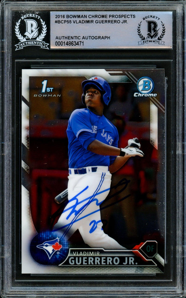 Vladimir Guerrero Jr. Autographed 2016 Bowman Chrome Prospects Rookie Card #BCP55 Toronto Blue Jays Beckett BAS #14863471 - RSA