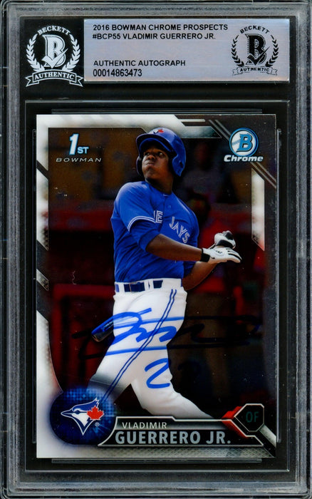 Vladimir Guerrero Jr. Autographed 2016 Bowman Chrome Prospects Rookie Card #BCP55 Toronto Blue Jays Beckett BAS #14863473 - RSA