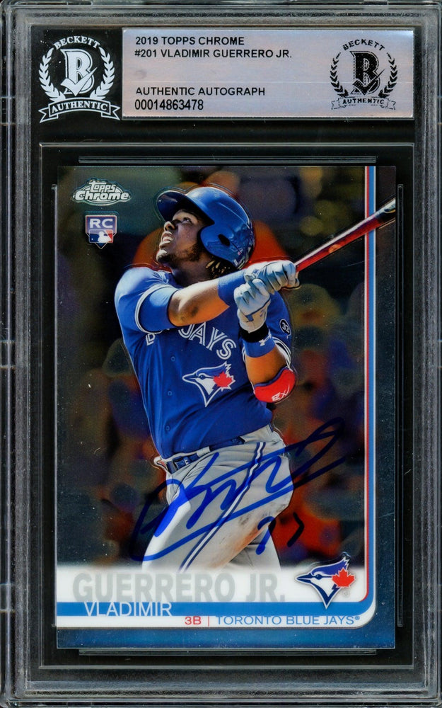 Vladimir Guerrero Jr. Autographed 2019 Topps Chrome Rookie Card #201 Toronto Blue Jays Beckett BAS #14863478 - RSA